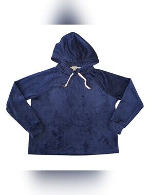 J.Crew Women's Navy Blue Velour Pullover Hoodie Sweatshirt - Size M